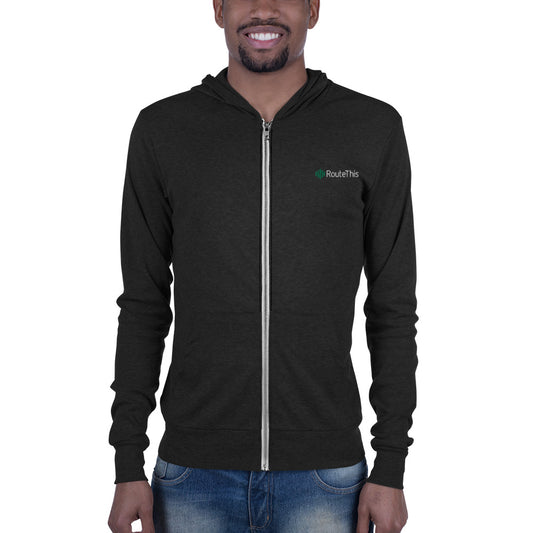 RouteThis - Unisex lightweight zip hoodie with embroidered logo