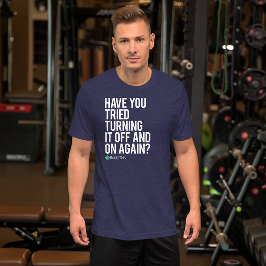 RouteThis Classic Slogan Short-Sleeve Unisex T-Shirt in Blue Heather