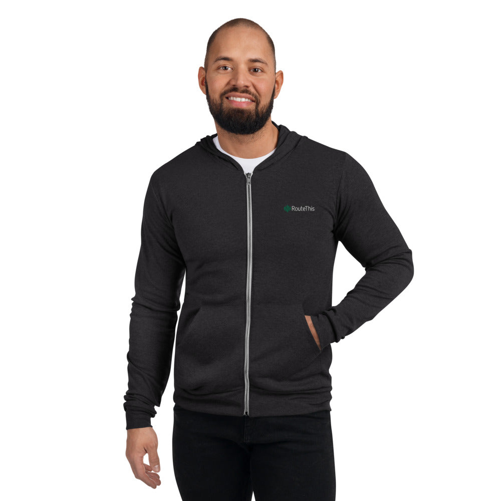 RouteThis - Unisex lightweight zip hoodie with embroidered logo