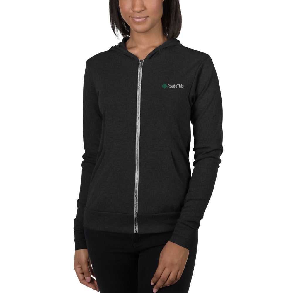 RouteThis - Unisex lightweight zip hoodie with embroidered logo