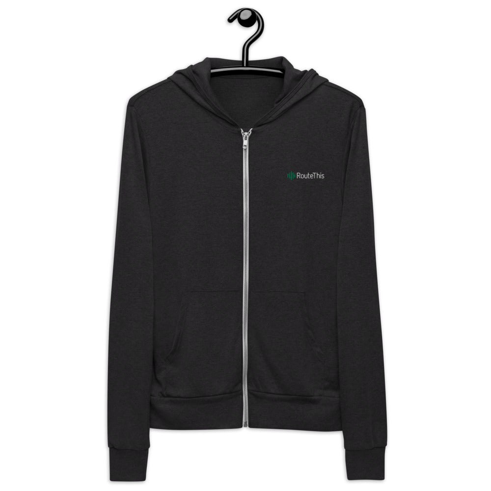 RouteThis - Unisex lightweight zip hoodie with embroidered logo